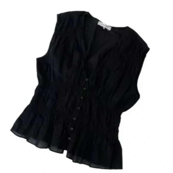 Frame Ruched V-Neck Sleeveless Black Blouse Women’s Size Large - Picture 3 of 7